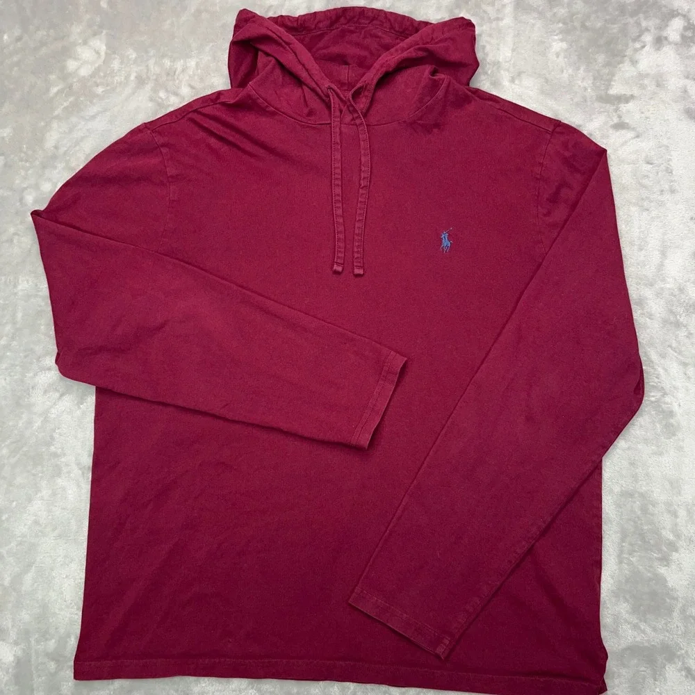 POLO RALPH LAUREN Jersey Hooded T-Shirt Mens Large Burgundy Long Sleeve Pony Tee